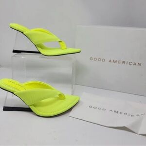 Good American Women’s  Neon Yellow Green Sandals Clear Wedge Heel Slip On Size11